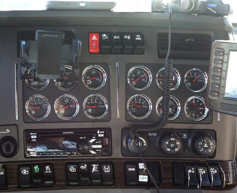 Heavy truck dashboard with air pressure gauges