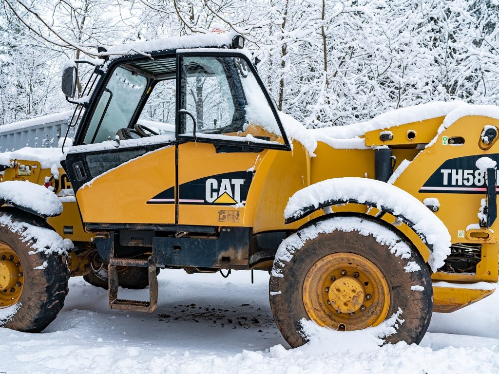 Telehandler parked in fresh snow